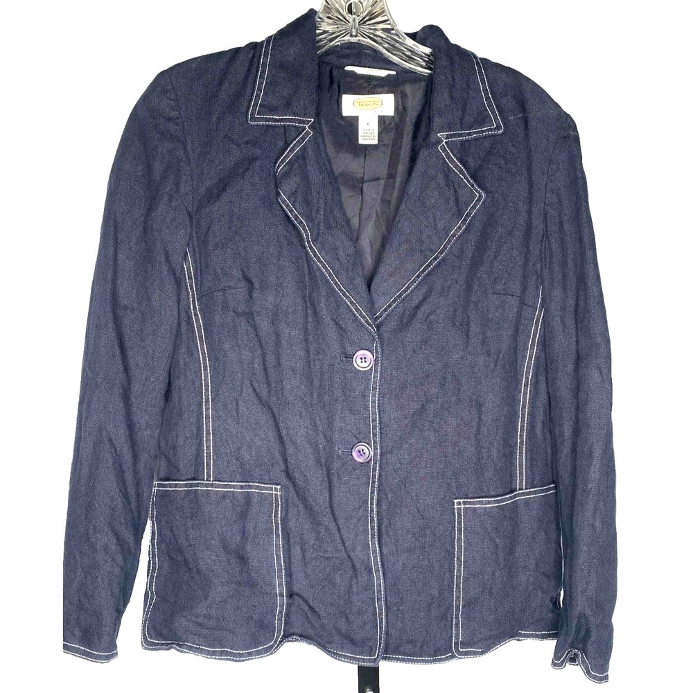 Talbots Jacket Women's‎ Size 6 Navy Blue Irish Linen Blazer pockets lagenlook